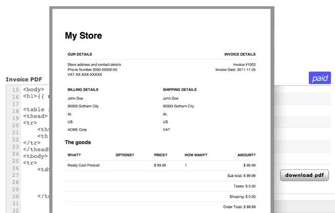 Custom PDF Invoices